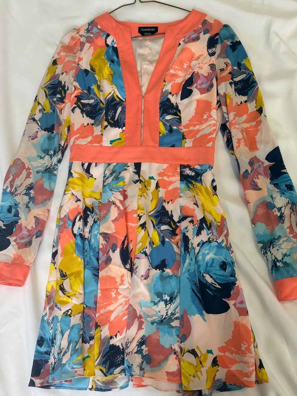 bebe Multicolor Coral Floral Long-Sleeve Dress